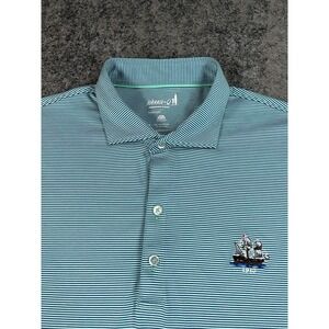 Johnnie O Performance Polo Shirt Mens M Green Stripe UPF 50 Golf Stretch EUC
